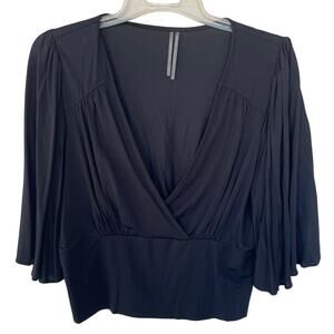 Anthropologie Size L Black IE Cropped Top stretch knit jersey